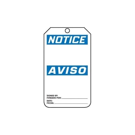 Accuform Bilingual Spanish Safety Tags, NOTICE BLANK, 5.75in x 3.25in, HS-Laminate, 25PK SBMNT101LTP